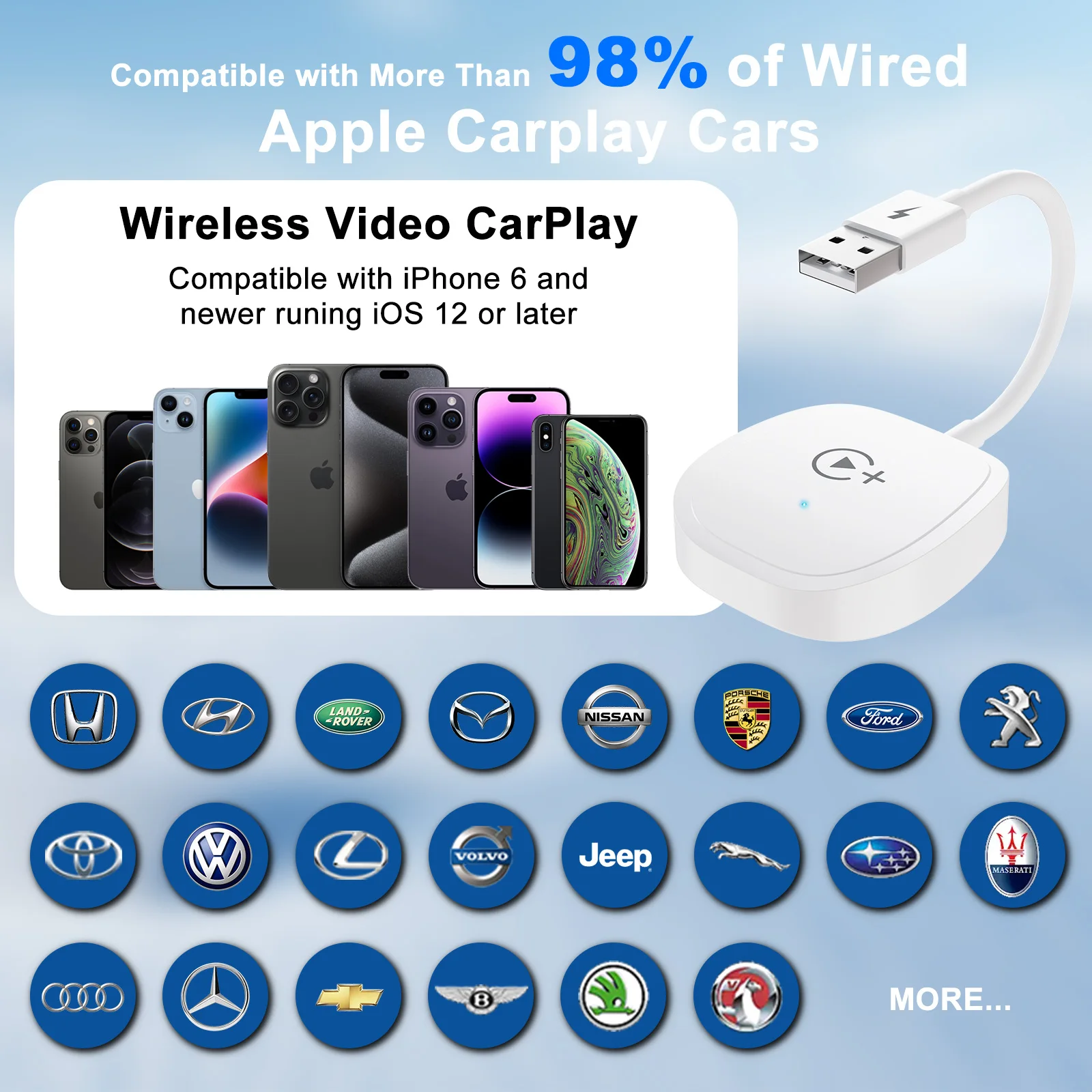 Wireless Video CarPlay Adapter With Netflix/YouTube/Tiktok, For OEM Wired CarPlay Cars