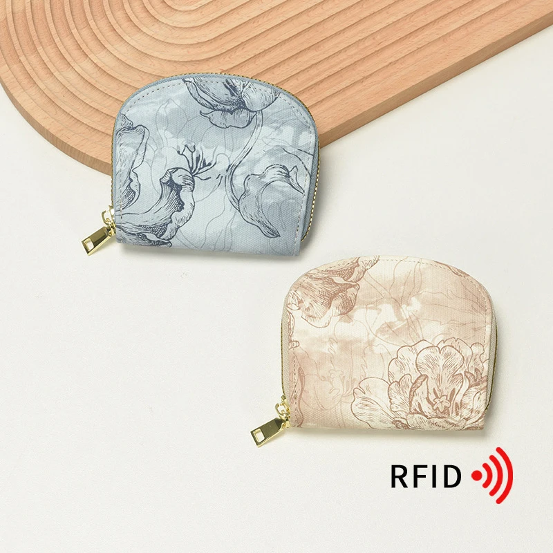 Mini portafoglio da donna con blocco RFID Porta carte in pelle PU Portamonete chiave Pochette piccola antifurto multi slot stile coreano