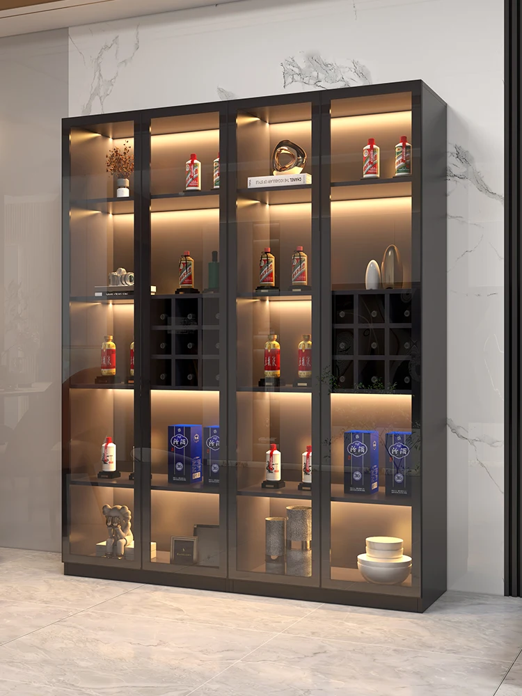 Glass door wine cabinet display cabinet against the wall modern living room wine rack small high-grade light luxury household la