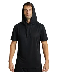 Mens Workout Hooded Shirts Short Sleeve Muscle Fit Gym Running T-Shirts Sweatshirt Hooded