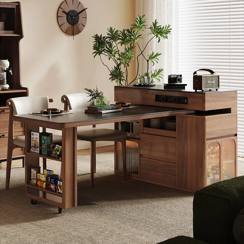 

etractable integrated medium and ancient style small apartment household multi-functional solid wood cabinet rotating bar table