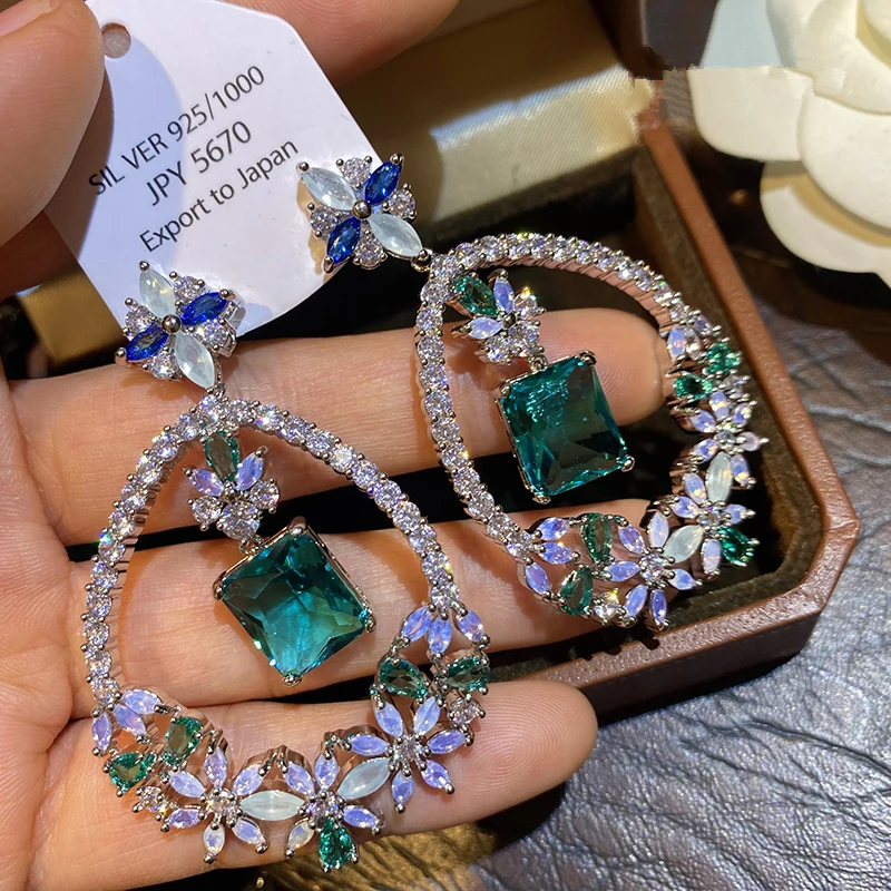 

Роскошные серьги-капли для женщин, серебро 925 пробы, зеленые винтажные ювелирные изделия, модные аксессуары, висячие серьги-гвоздики для этнической вечеринки