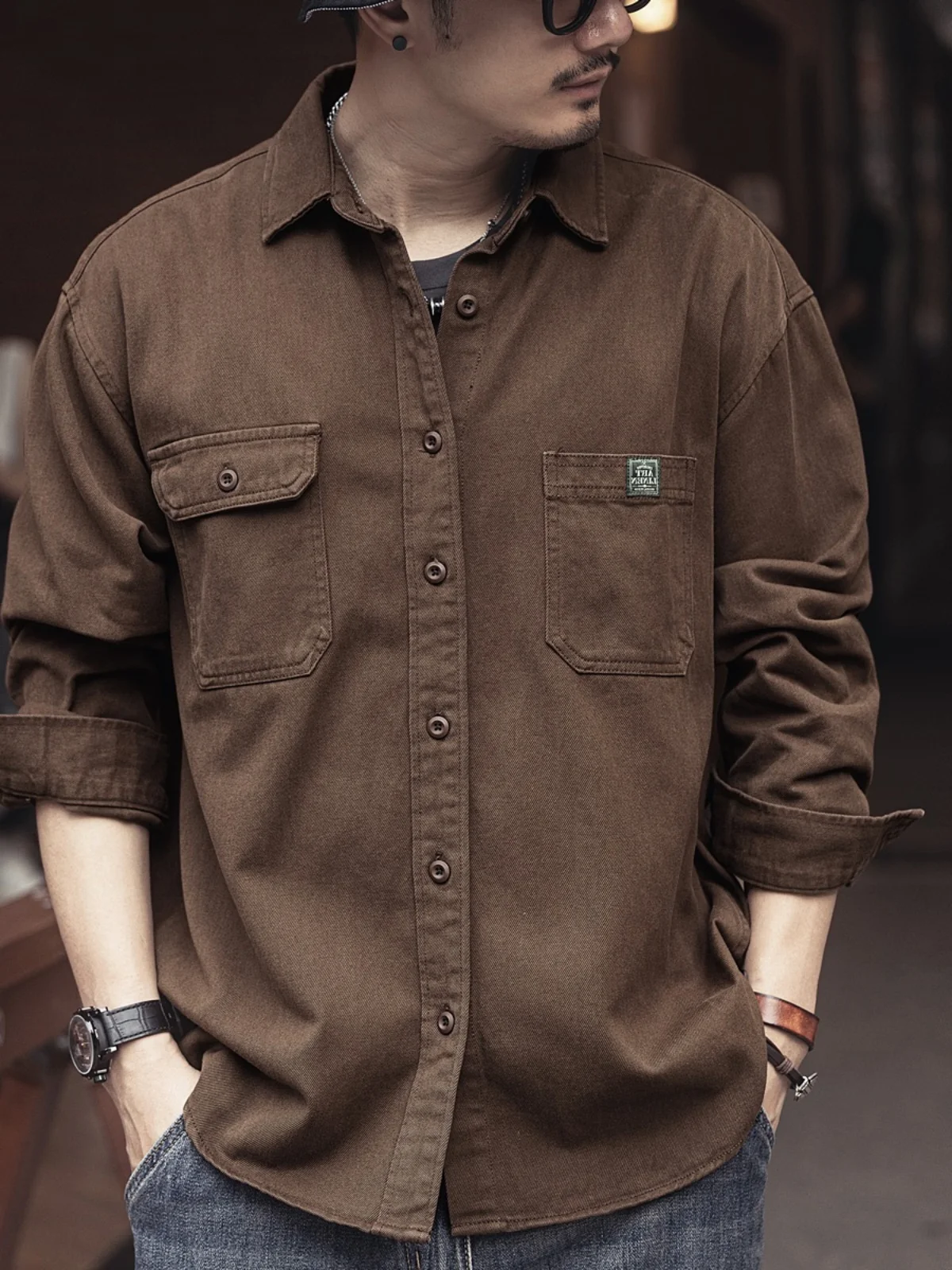 

Мужская хлопковая рубашка-поло American Sle Long Sve, весенне-осенняя, повседневная, свободного кроя, для работы и охоты, модель M