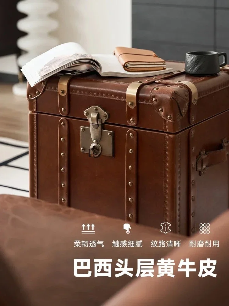 First layer cowhide medieval American retro bedside locker