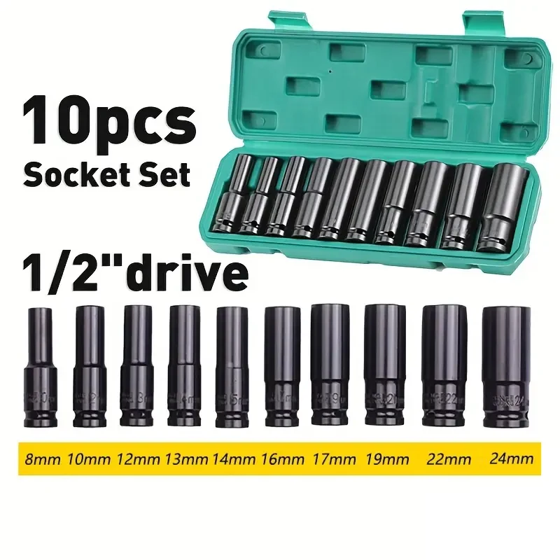 

10pcs Socket Set Socket Wrenches, Tool Converters, Gear Reducers, Square Head, Stainless Steel, for Automotive Repair