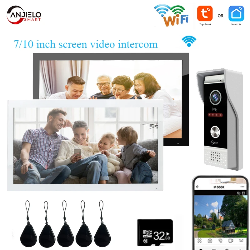 Smart Home Video Intercomunicador, Wi-Fi, Tuya App, Video Intercomunicador, Sistema de Controle de Acesso RFID, Villa, Apartamento, Video