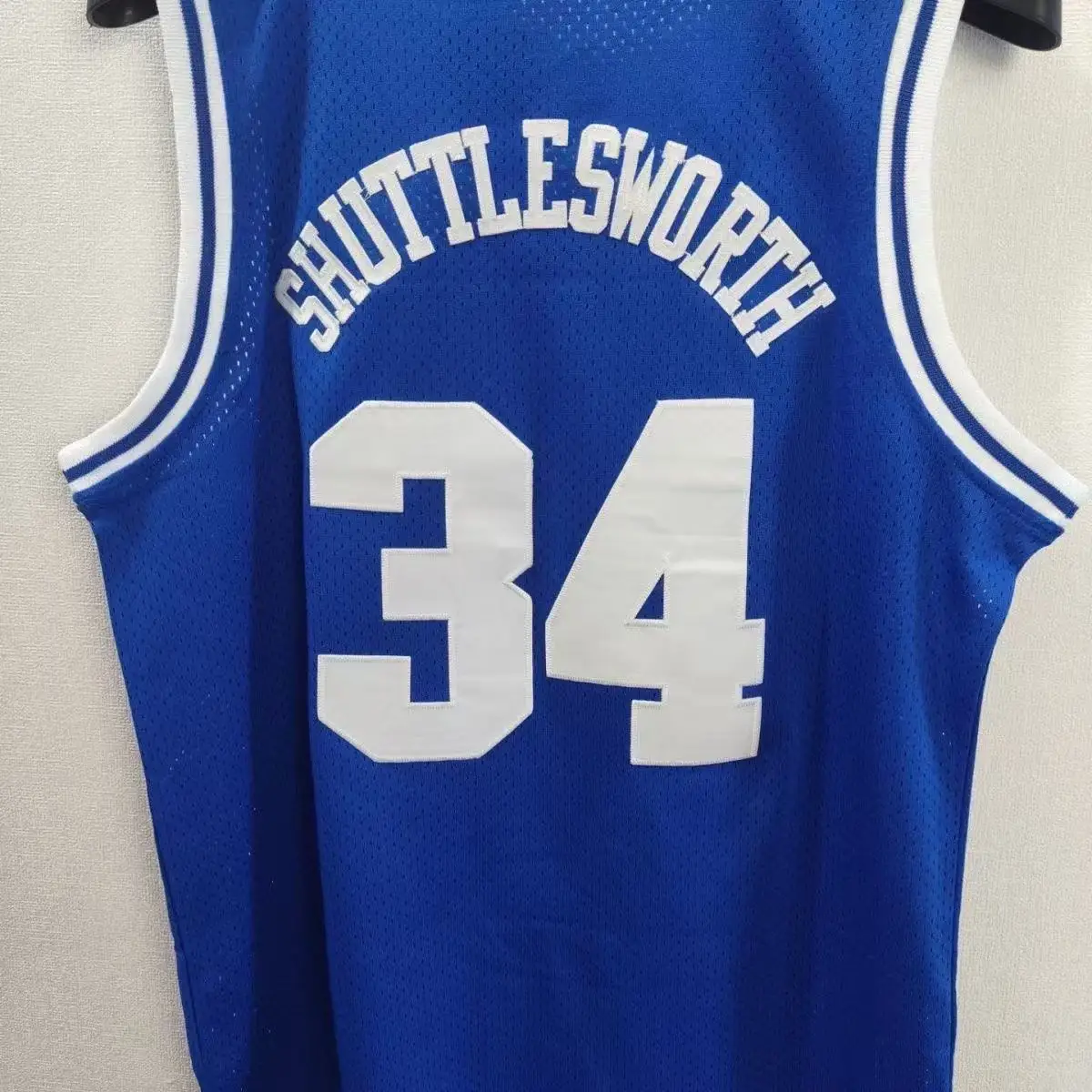 Uomo # 34 Maglia Jesus Shuttlesworth Maglia Lincoln High School Blu Bianco Ray Allen Film He Got Game Maglie da basket