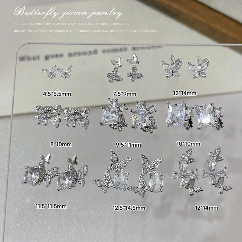 1 Uds. Joyería de circonio de mariposa plateada decoración de uñas mariposa súper brillante diamante accesorios 3D manicura