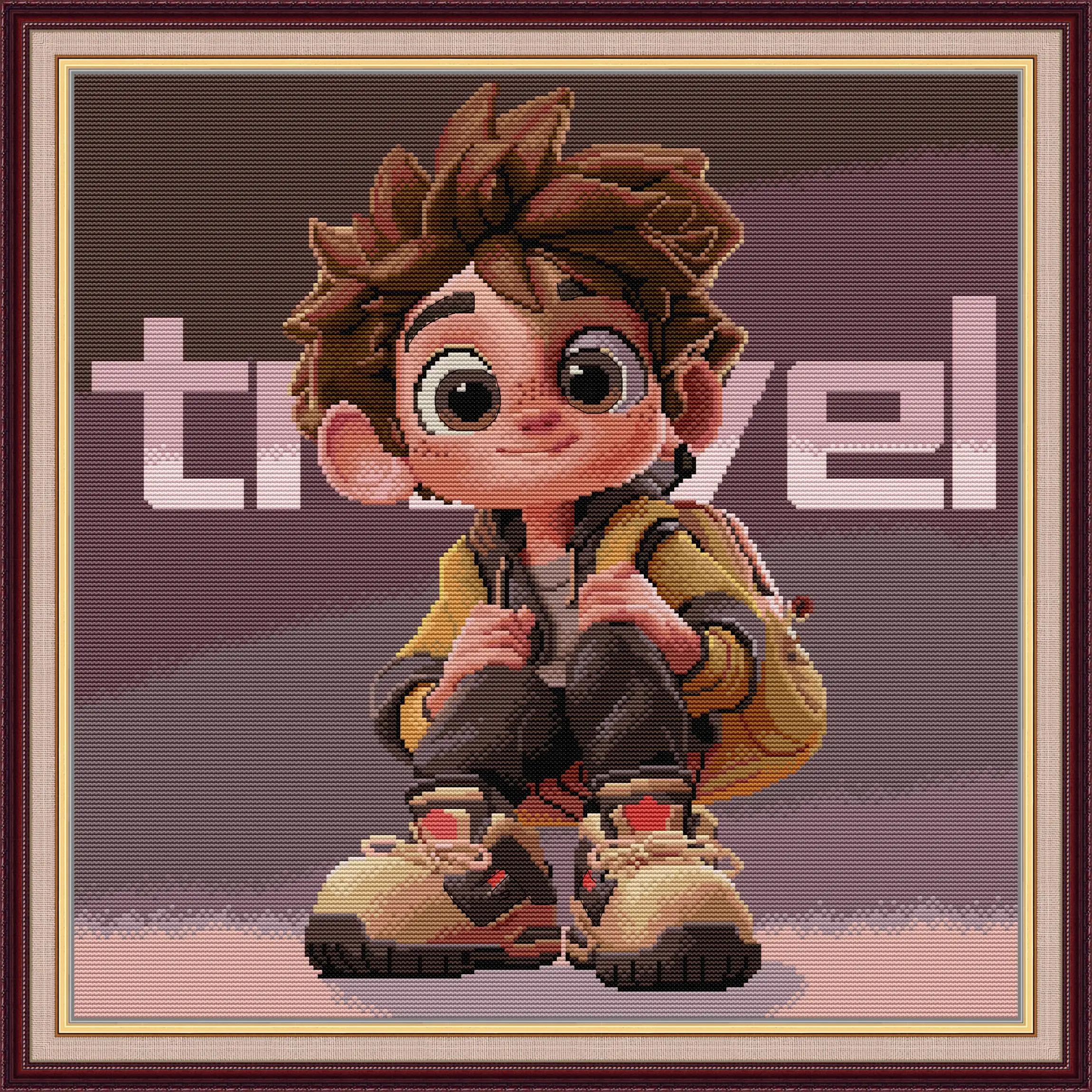 

Soulgift News Pre-Printed Cross Stitch Kit, Stamped Aida Fabric with DMC Threads, Embroidery Kit - Traveler