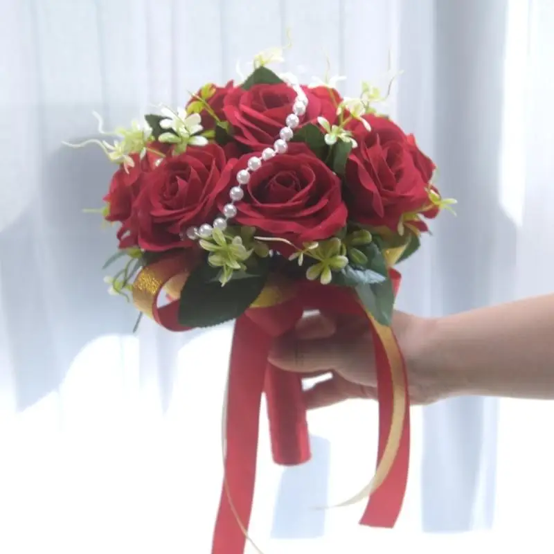A52E Life Like Silk Rose Flower Bridal Bouquet Wedding Bride Photography Essential