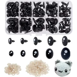 200pcs Kawaii Safety Eyes, 5 Sizes Craft Eyes Black Stuffed Animal Eyes Kawaii Eye with Washers Oval Resin Felt Eye