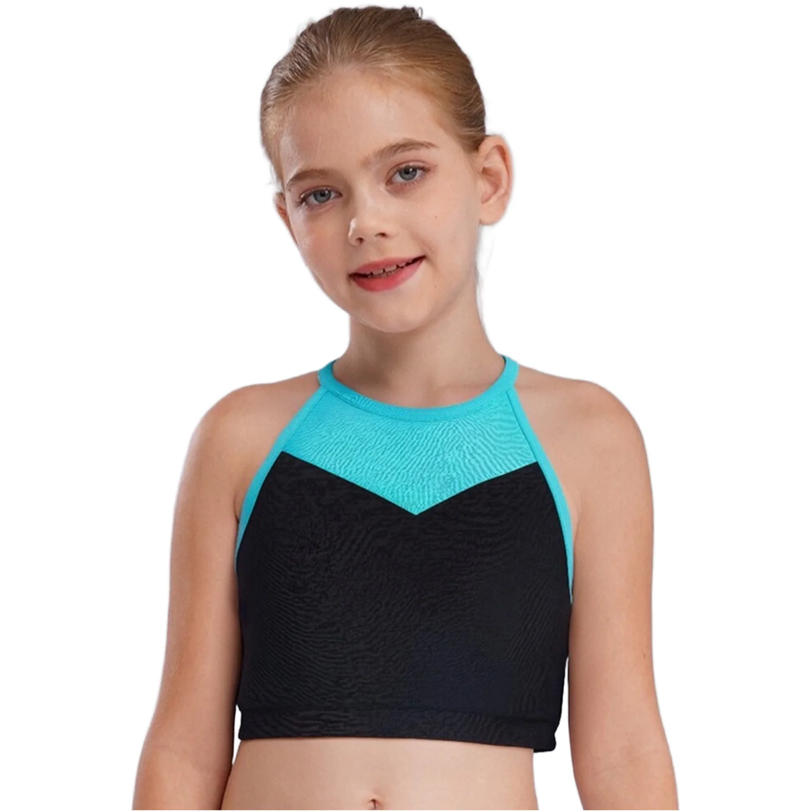 Zestawy do tańca baletowego dla dziewczynek, sportowe stroje gimnastyczne z blokami kolorów, z wycięciem na plecach, koszulka bez rękawów, szorty i legginsy do ćwiczeń i biegania.