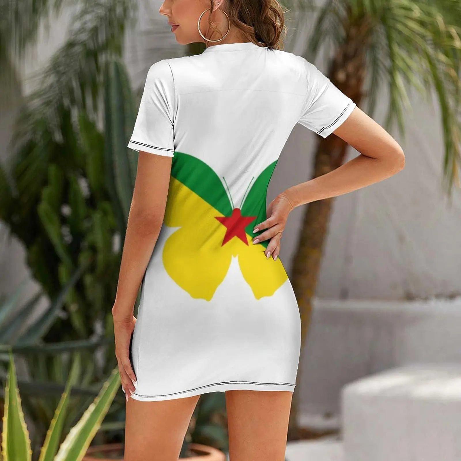 Sexy  Woman's Dress Strappy Dress French Guiana Flag Butterfly Short Sleeved Dress Hot Sale  Parties Novelty