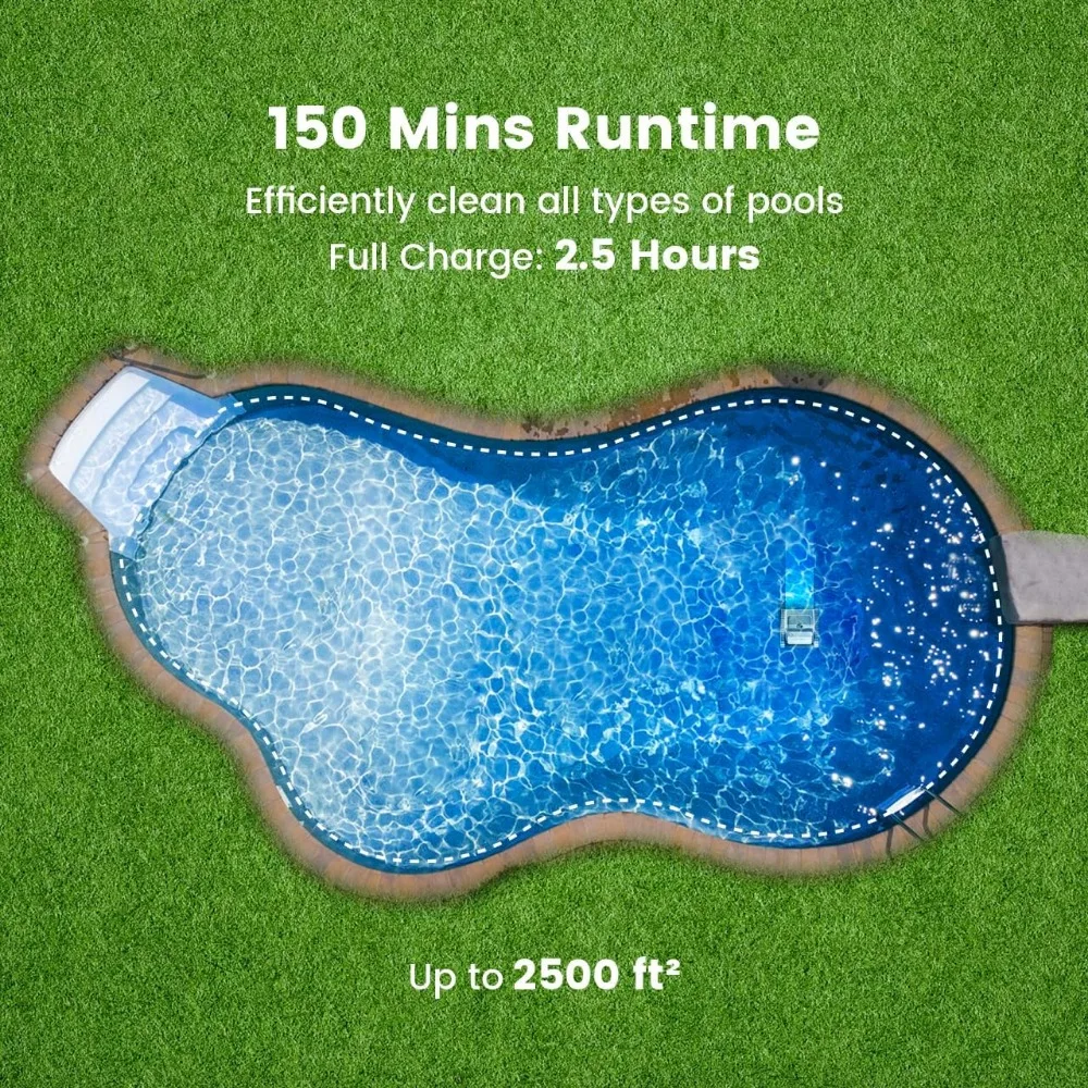 Robô sem fio Piscina Cleaner, 150 minutos de duração, XL Capacidade de Preservação, Aspirador para cascalho, areia e folhas