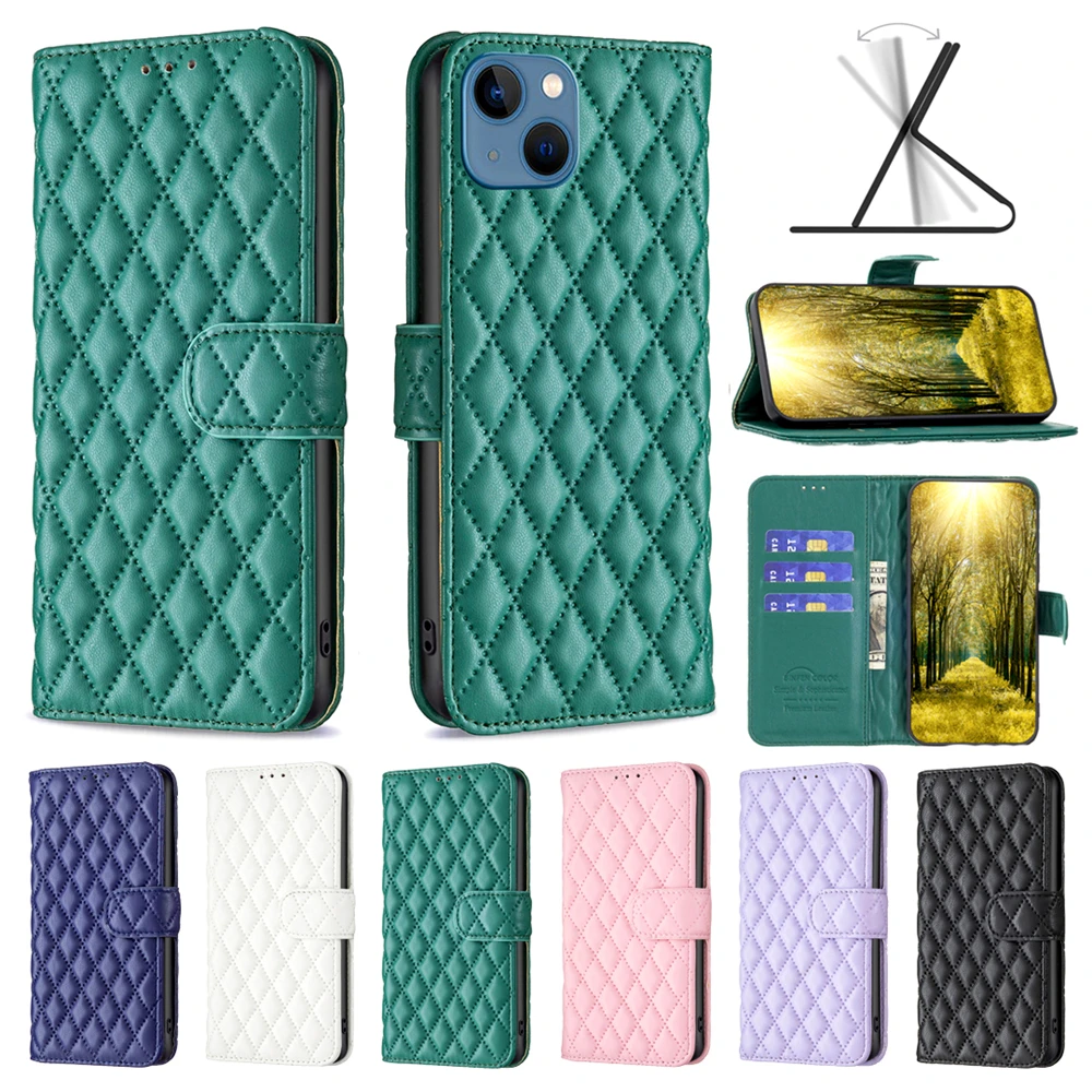 Case Leather Wallet Flip Cover FOR Oneplus NORD CE4 LITE 5G 4 12 12R 5G Case Advanced Plaid Emerald Green