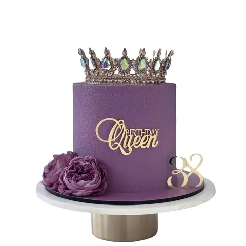 1pc Crown Happy Birthday Cake Topper Golden Silvery Queen Birthday Cake Topper for Lady Birthday Party Baking Cake Decorations