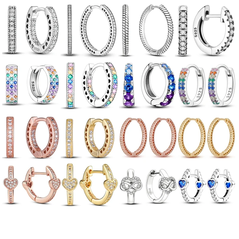 

49 choices Real 925 Sterling Silver Heart Hoop Earrings CZ Infinity Love Golden Earrings For Women Wedding Gift luxury Jewelry