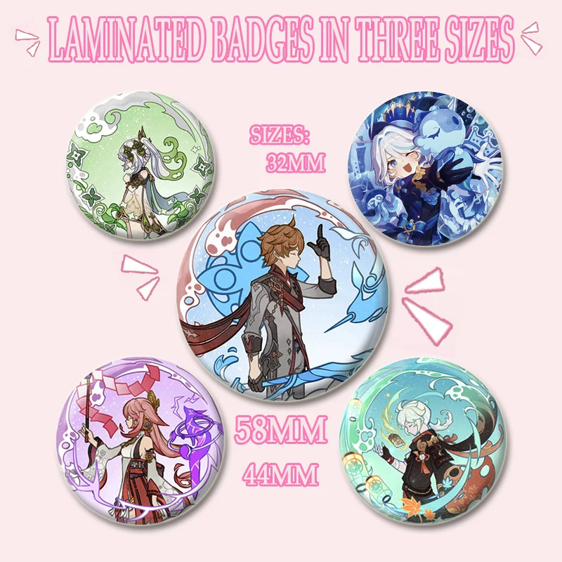 Genshin Impact Badge Furina,Kamisato Ayaka,Barbatos,Kaedehara Kazuha,Yae Miko,Balladeer,Nahida Game Figure Enamel Pins for Gifts images - 6