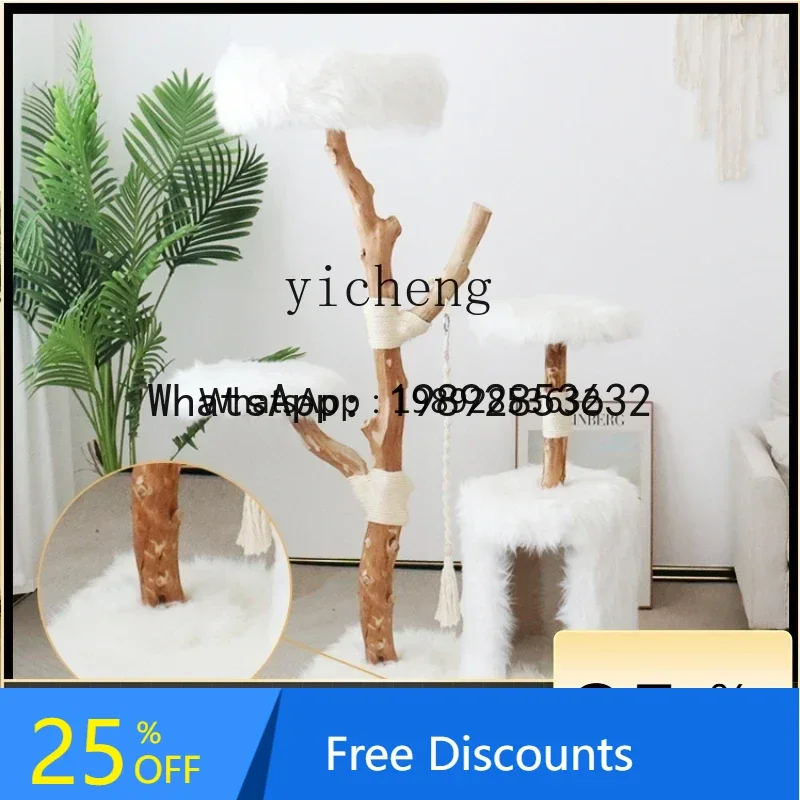LYY  Handmade Cat Climbing Frame Solid Wood Cat Tree Large Toy Bucket Pet Supplies