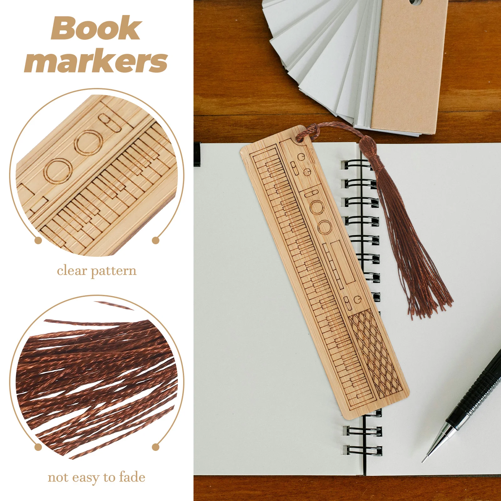 3 Pcs Bamboo Musical Instrument Bookmark Bookmarks Gifts Wooden Reading Tassel Design Exquisite Delicate