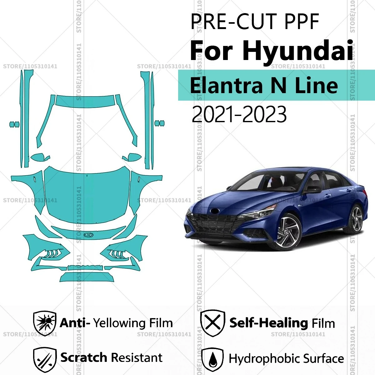 

Предварительно нарезанная прозрачная защитная пленка PPF для автомобиля, комплект для передней части кузова - накладки на пороги для Hyundai Elantra N Line 2021-2023