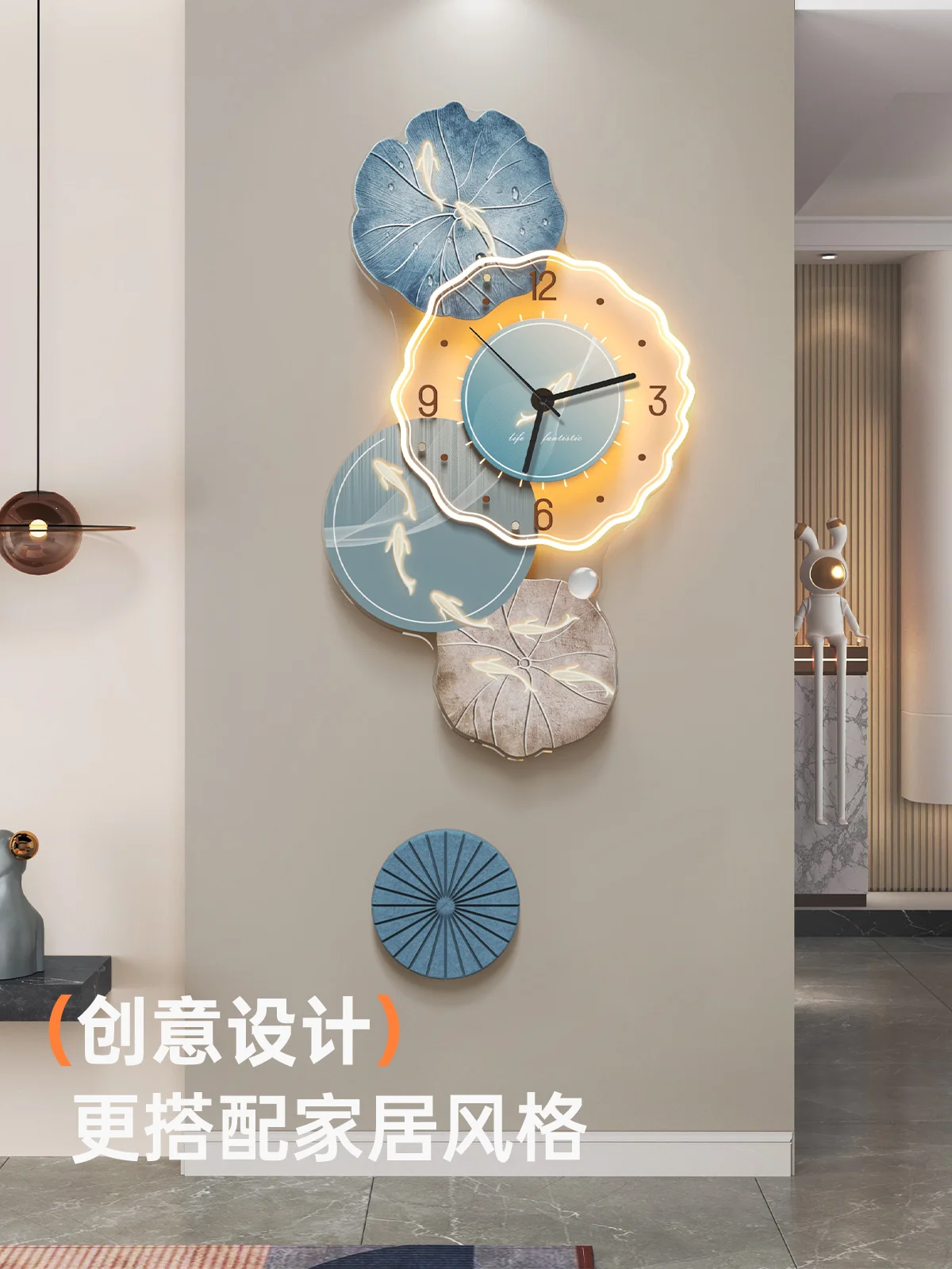 Nine fish chart wall clock new living room atmosphere lamp high-end decorative painting modern simple