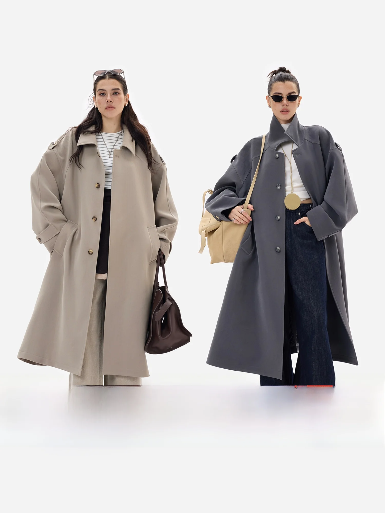 

eGuYue Classic Anti-Wrinkle Long Coat Collar Women's Jaet Simple Sli Polyester Fiber Long Sve Pure Color Coat