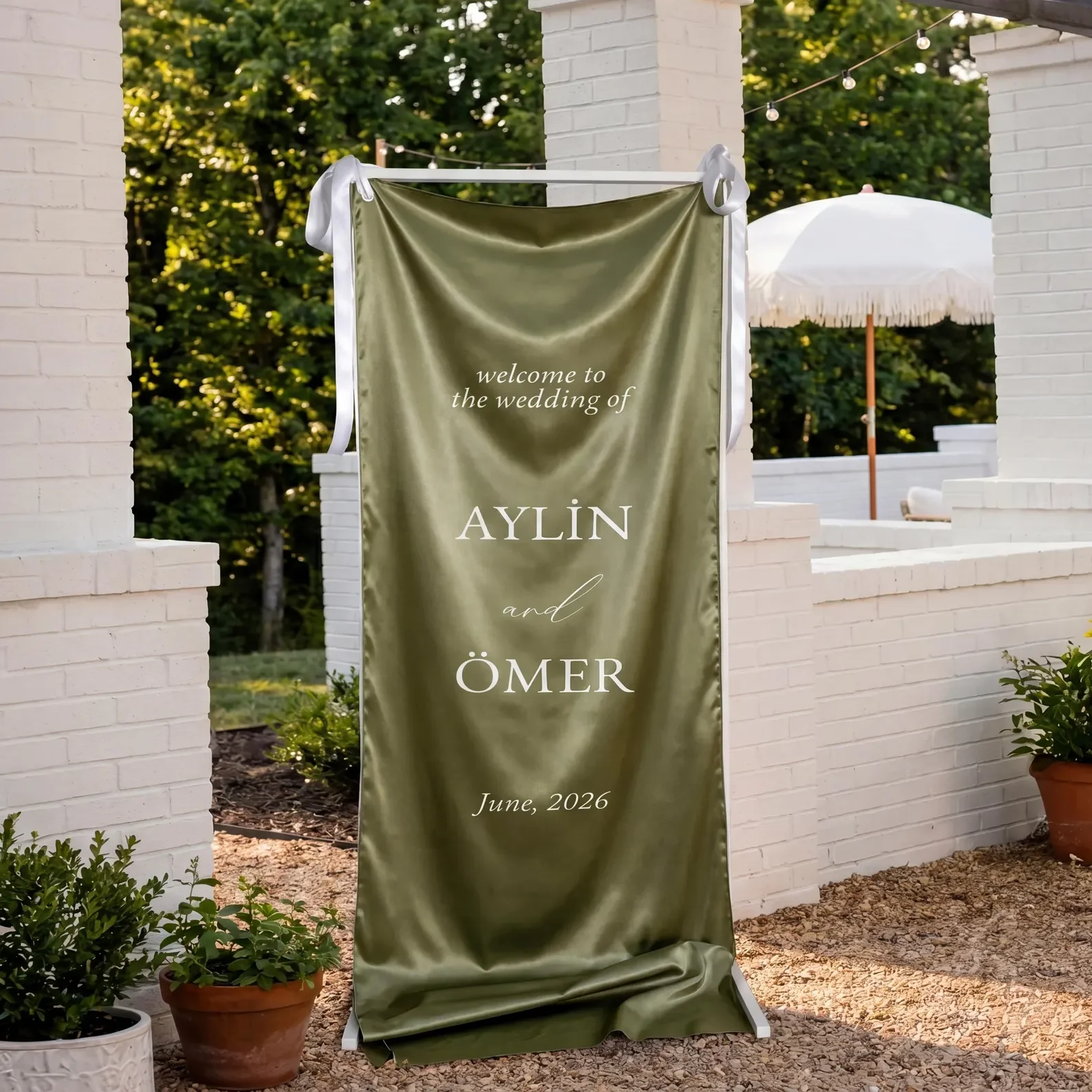 Custom Satin Wedding Welcome Sign Personalized Hanging Banner Ceremony Entrance Bridal Shower Photo Backdrop Decor