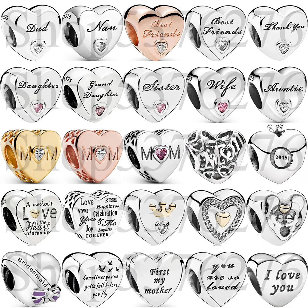 925 الفضة حبة نان زوجة العمة شقيقة ابنة أبي أفضل صديق القلب سحر للأزياء النساء سوار الإسورة هدية DIY مجوهرات