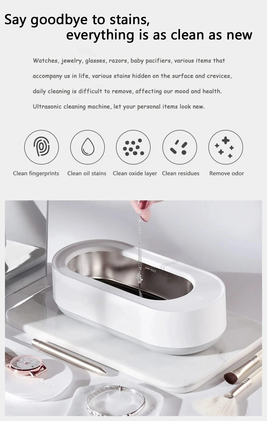 Mijia Portable Ultrasonic Cleaner Sonic Cleaning Machine for Jewelry Glasses Watch Makeup Eggs Cleaning