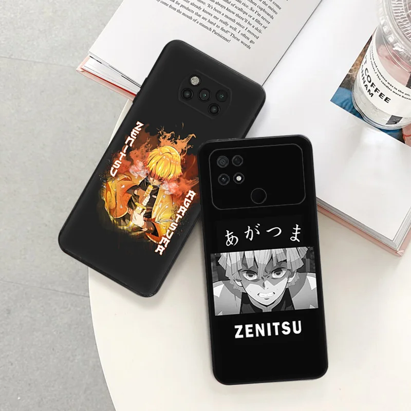 Matte Phone Case for Xiaomi Mi Poco F3 F4 F5 X3 X4 X5 M3 M4 Pro GT M5 C40 C50 C51 Agatsuma Zenitsu Demon Slayer Black Soft Cover