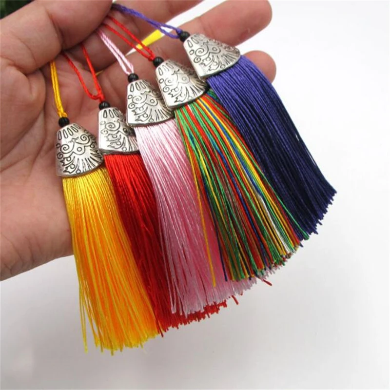 5pcs 8cm Colorful Silk Tassel for Jewelry DIY Earrings Making Tassel with Caps Bohemian Tassel Earrings Charm Accessories DIY