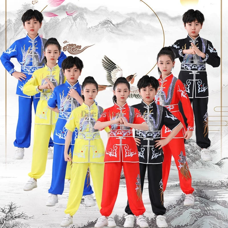 2025 Martial Arts Clothes Children Long-short-sleeved Chinese Kung Fu Training Clothes Taijiquan Performance Competition Costume