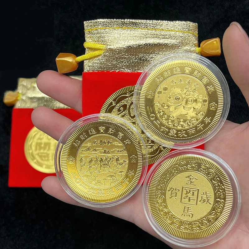 2Pc 2026 Year Of The Horse Imitation Commemorative Coin Paper Lucky Animal Pony Imitation Gold Foil Paper New Year Souvenir Gift