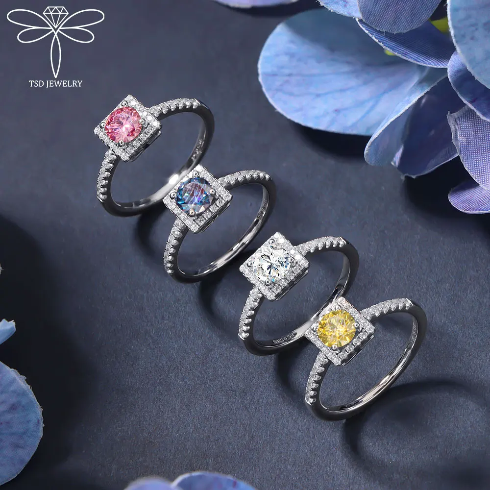 

0,5 карата геометрические кольца с муассанитом цвета D для женщин, ювелирные изделия, обручальное свадебное кольцо вечности с GRA, однотонное серебряное кольцо S925