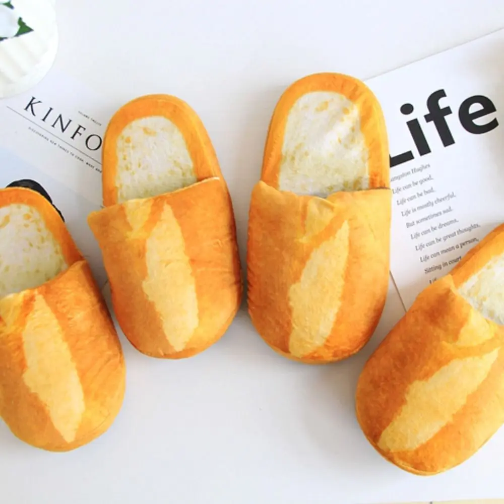 Cozy Creative Simulation Bread Slippers Soft Bottom Funny Plush French Bread Slippers Thick Sole Shoes 3D Bread Slides Unisex