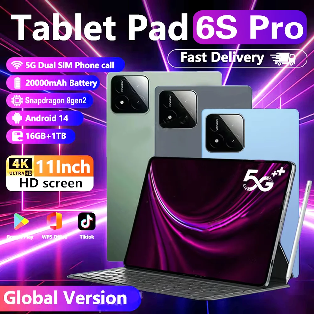 2025 NEW Tablet PC Global Version Pad 6S Pro 11inch HD 4K Android 14 16GB+1028GB 20000mAh GPS 5G Dual SIM Bluetooth WiFi Tablet