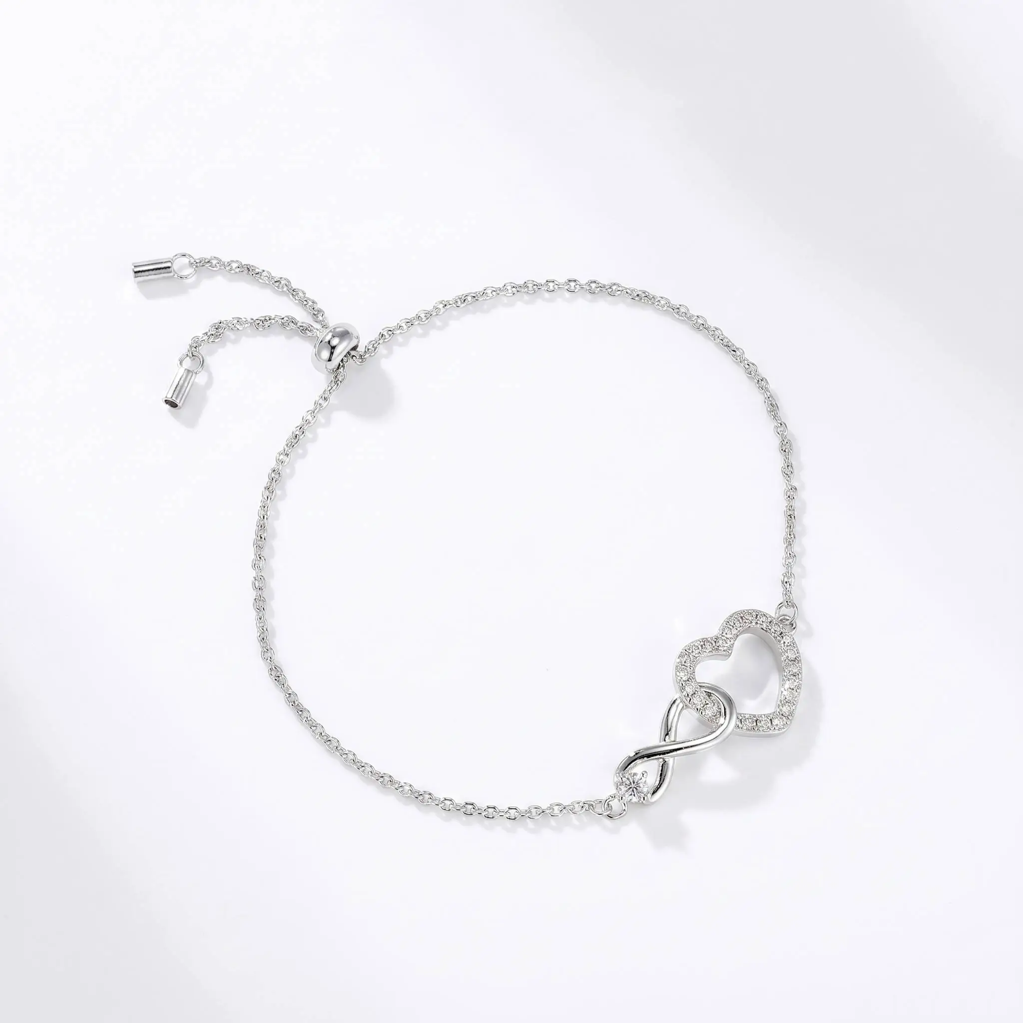 Adjustable 925 Sterling Silver Moissanite Bracelet, Infinity Heart Moissanite Bracelet for Women, Romantic Love Jewelry