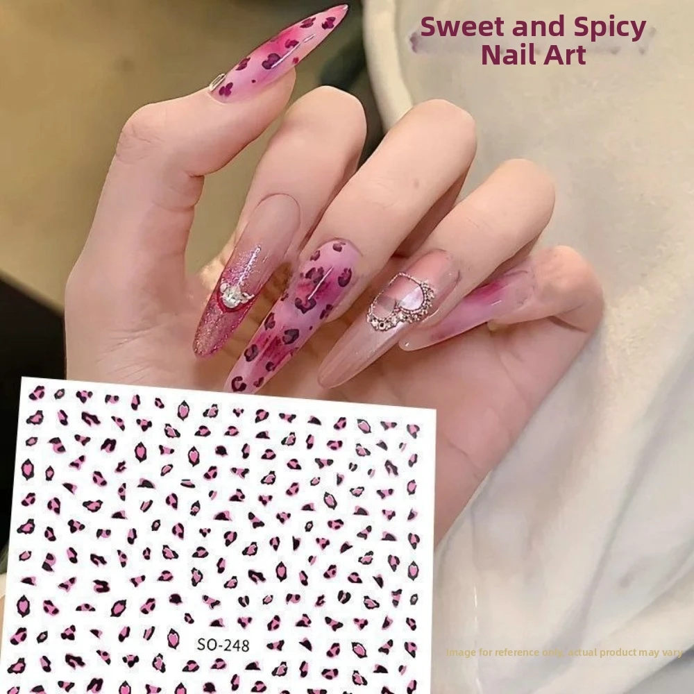 Brown Black Pink Colors Leopard Print Nail Stickers Self-Adhesive Easy To Apply Nail Art Stickers Caramel Colorway