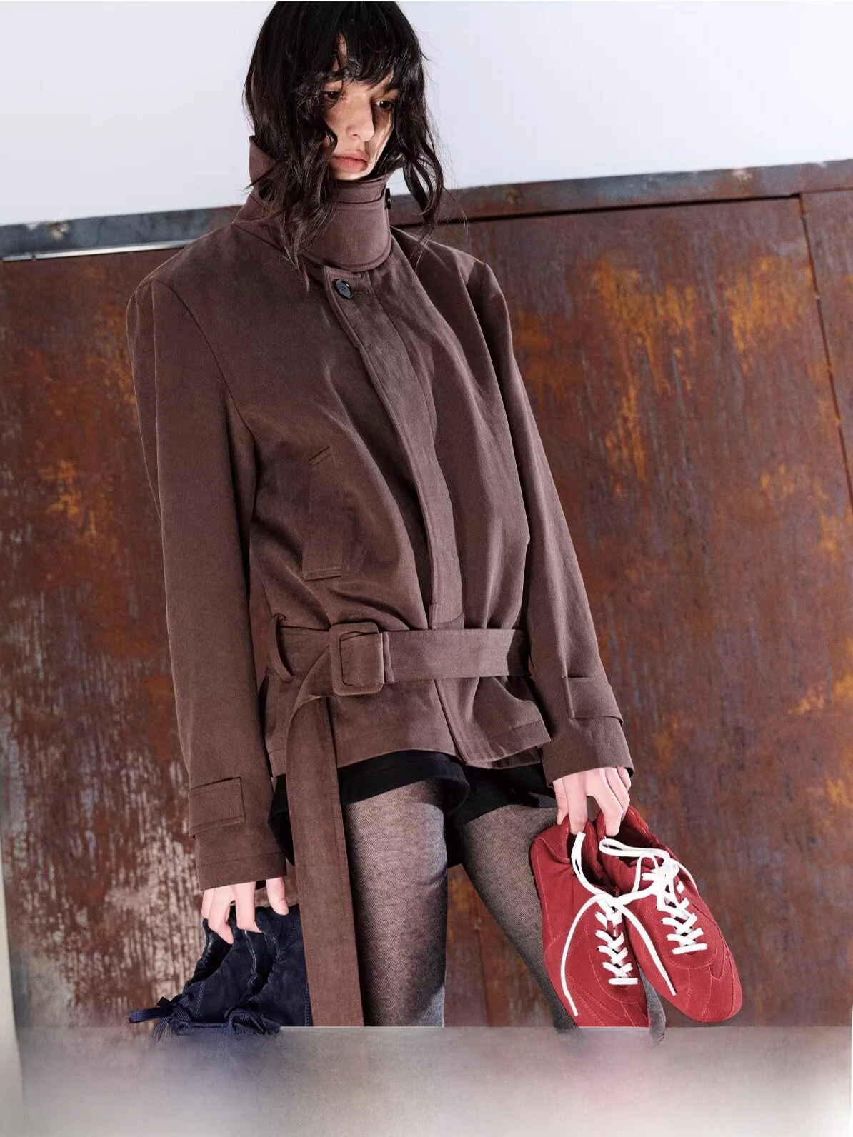 

JCAESAR Women's ort Trench Coat with Belted Waed Silk Mix Detachable Padded oulder Double Color Casual Loose Fit