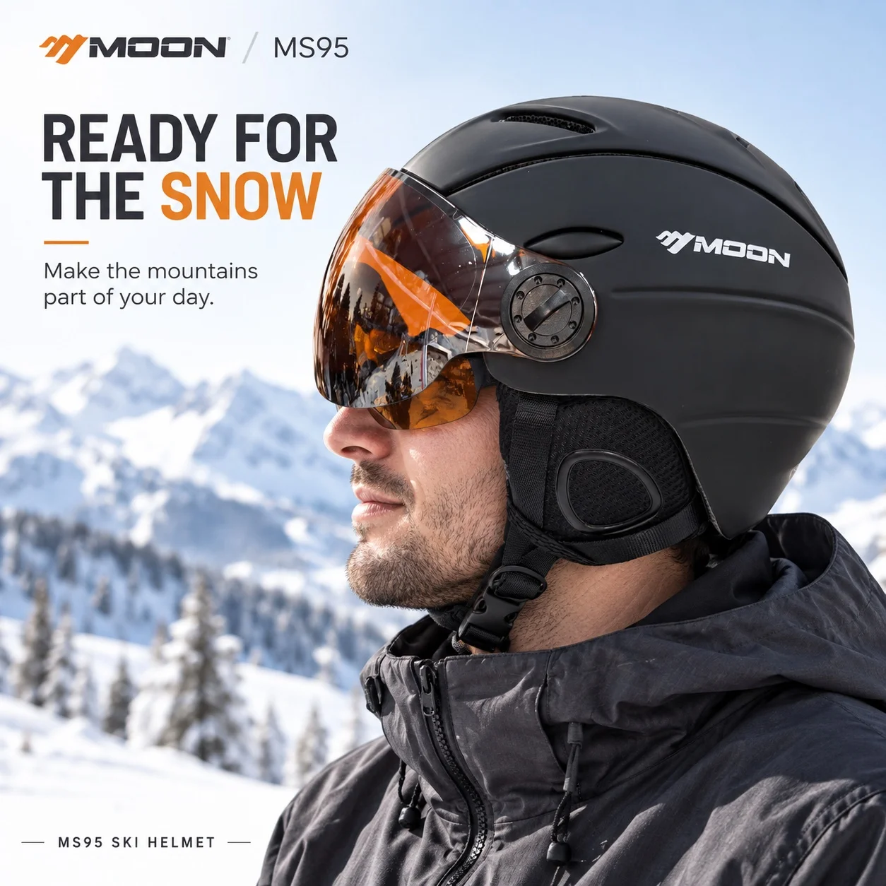 MOON Ski Helmet with Visor Men Women Adult Winter Snowboard Skiing Helmet Adjustable Fit Anti-Odor Liner Warm Ear Pads Off White