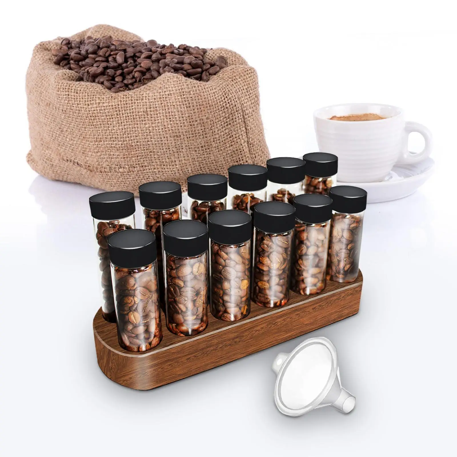 

Coffee Bean Storage Tubes Coffee Beans Storage Containers with Display Rack Coffee Bean Test Tube for Coffee Shop Kitchen