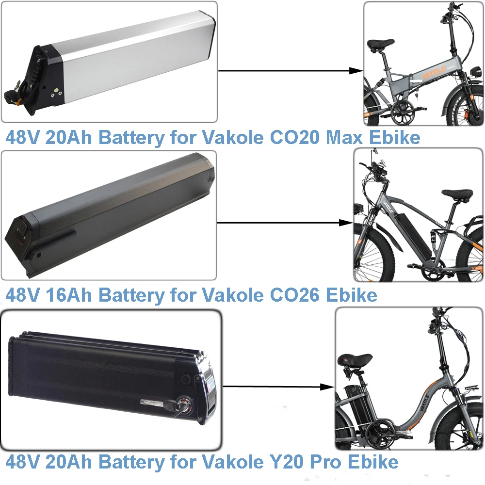 Removable Electric Bike Lithium Battery 48V 15Ah 16Ah 20Ah for Vakole CO20 Max CO26 Y20 Pro TR26 E-Bike