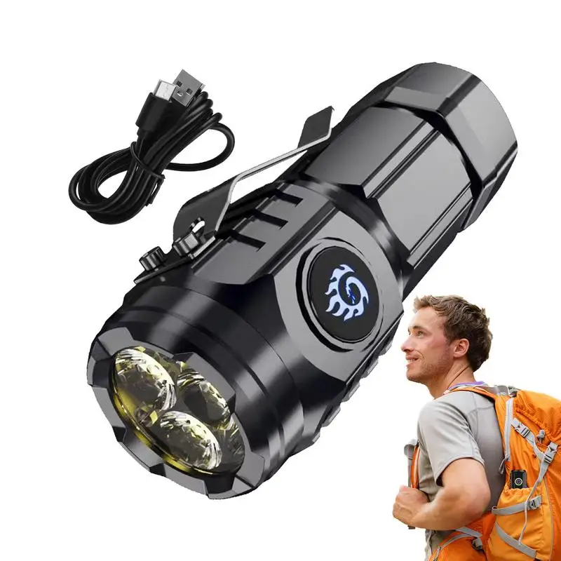 Mini Flashlight Super Portable Magnetic Attraction Led Three-eyed Chargeable Portable Lighting New Flashlight Three-eye