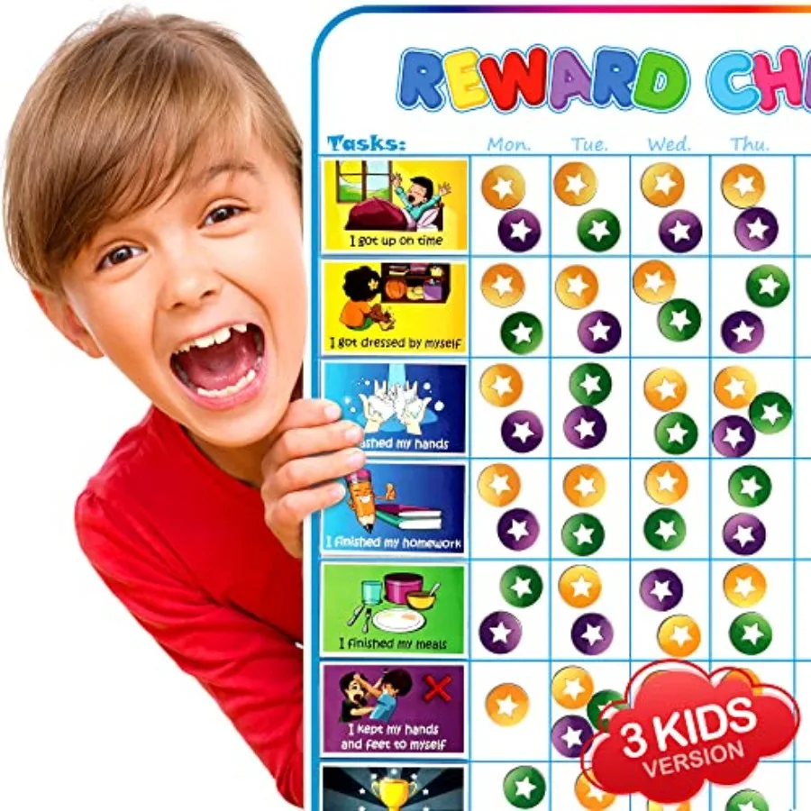 

Large Magnetic Reward Chart for Multiple s -3 s - 27 Pre-Written Stickers (Including Potty Training) + 30 Custom Chores - Behav