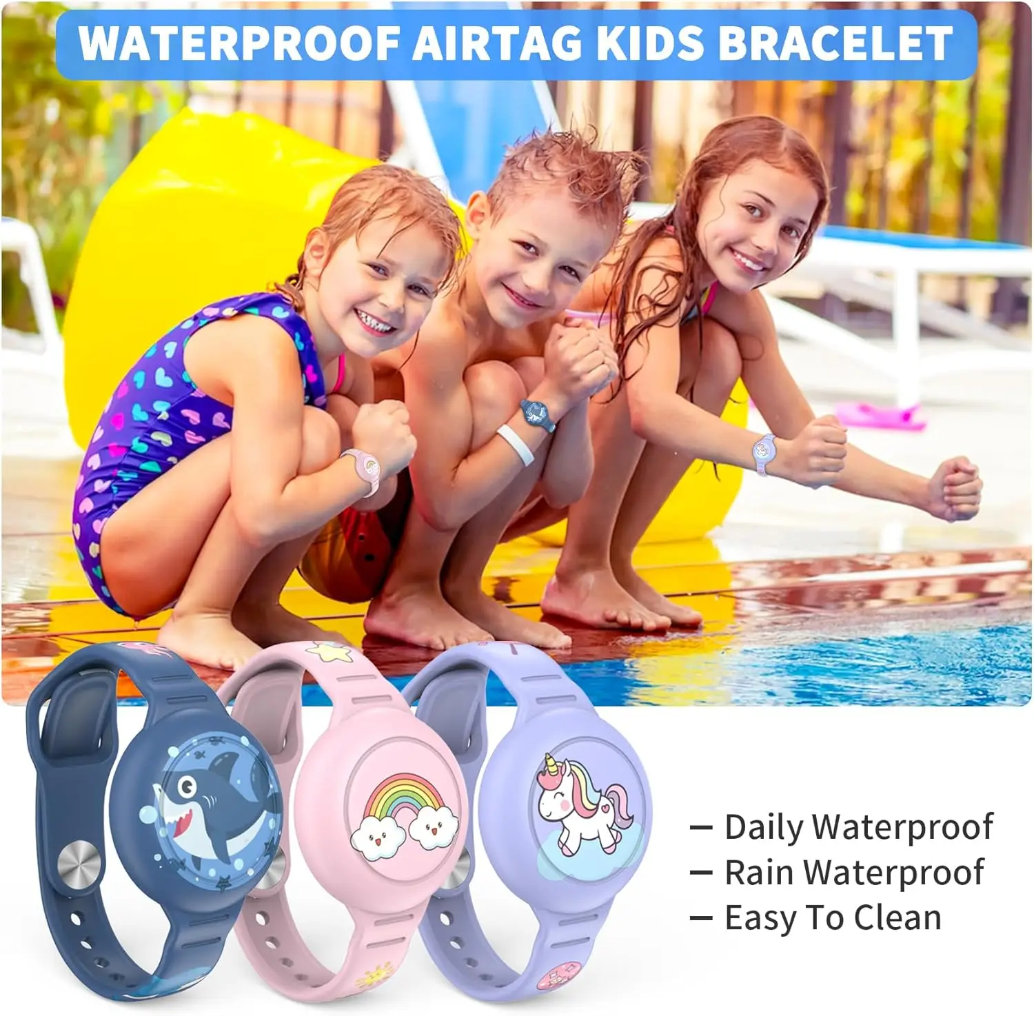 AirTag Bracelet for Kids, Waterproof Cute Cartoon Air tag Holder for Kids with Full Coverage Design Silicone Hidden Wristband