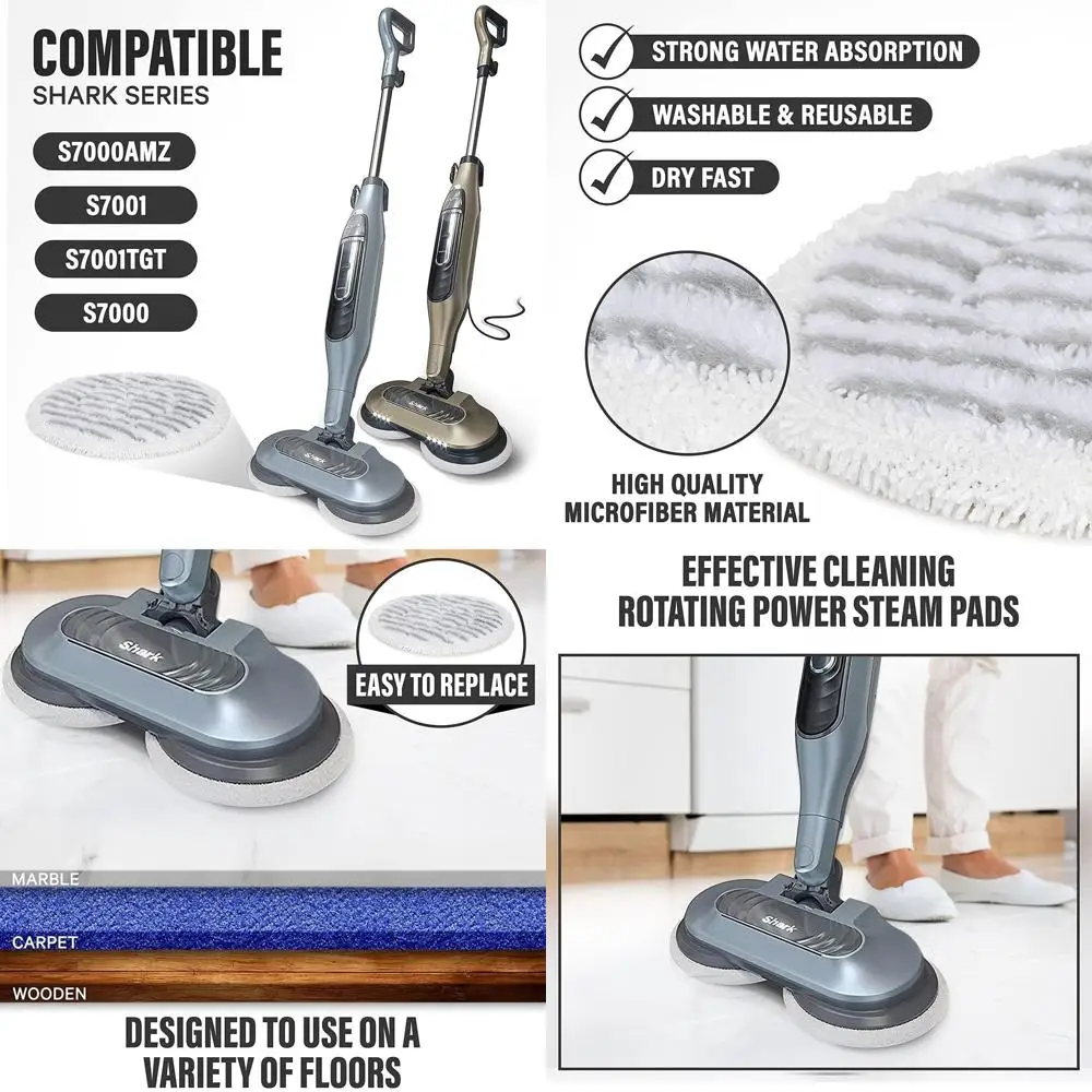 

Shark Mop S7000/S7201 Replacement Microfiber Pads, 10-Pack, Rotating Scrub & Sanitize