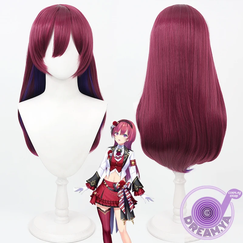 

Amagase Muyu Cosplay Wig VTuber Burgundy Purple 65cm Heat Resistant Synthetic Hair Halloween Party Role Play Carnival + Wig Cap