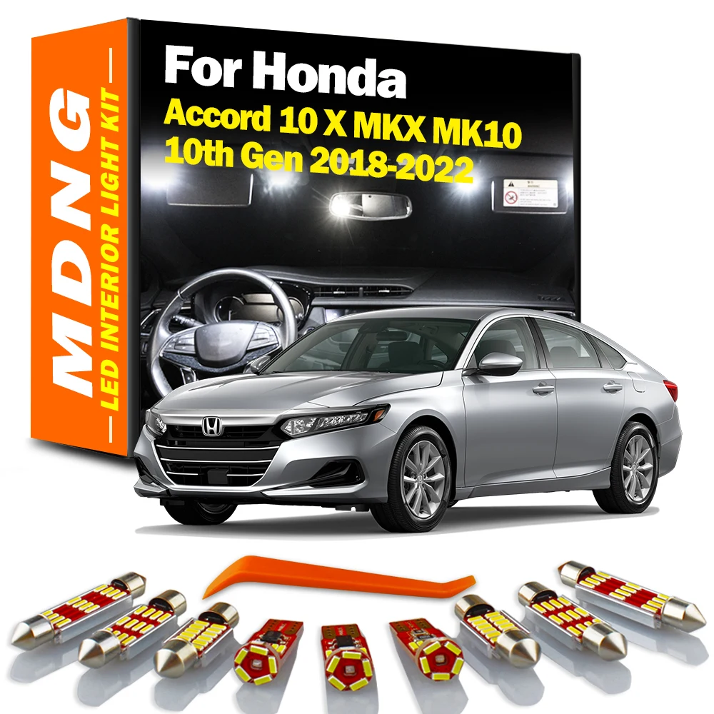 MDNG 12Pcs LED Interior Map Dome Light Kit For Honda Accord 10 X MKX MK10 10th Gen 2018 2019 2020 2021 2022 Car Door Trunk Bulbs