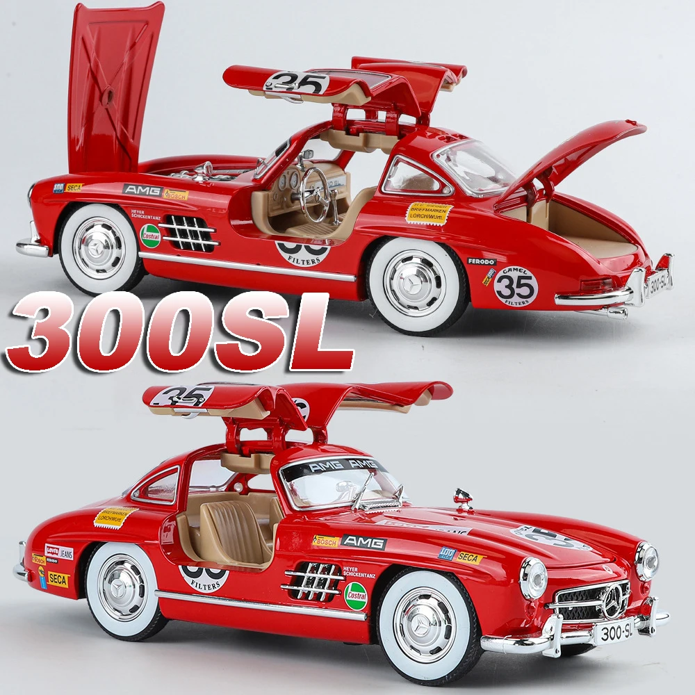 Modèle de jouet Miniature Vintage en alliage moulé sous pression, son et lumière, porte ouverte, Absorption des chocs, décoration de la maison, 1:24 300SL 500K